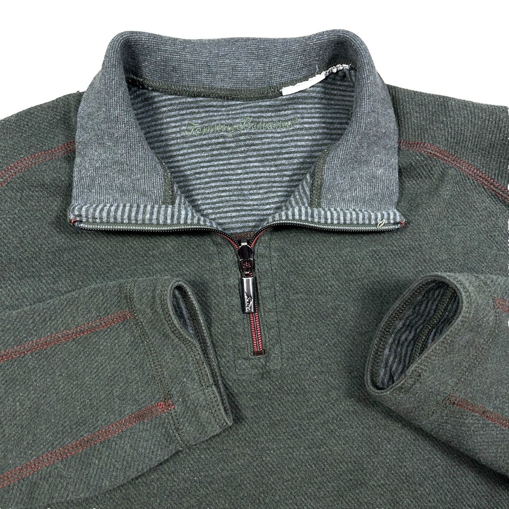 Tommy Bahama Sweater Men Large Green Pullover‎ Quarter Zip Reversible Sweatshirt